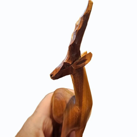 Vtg Hand Carved 7.5” Wood Antelope Deer Gazelle Statue/Figurine Made in Kenya Ta - Picture 6 of 11